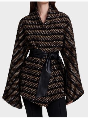 Smythe Black & Tan Striped Leather Belted Wrap Jacket S $1195